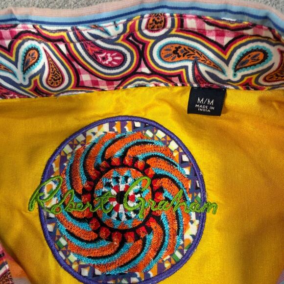 Robert Graham Colorful Striped Button Down Men's Medium Embroidered Flip Cuffs - Picture 6 of 10